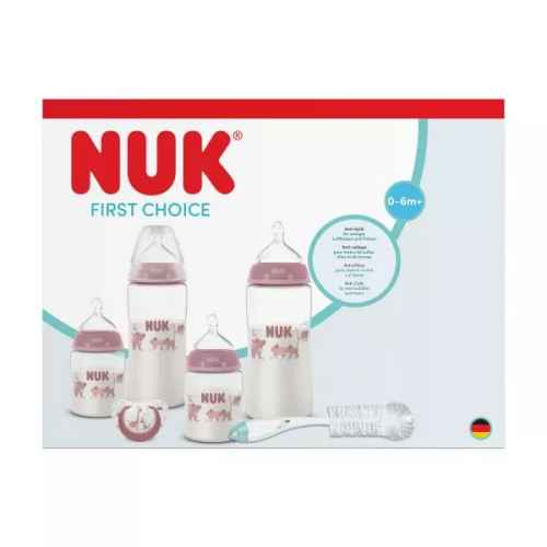 Сет Nuk First Choice + Perfect Start Temperature Control - 8 части, розово