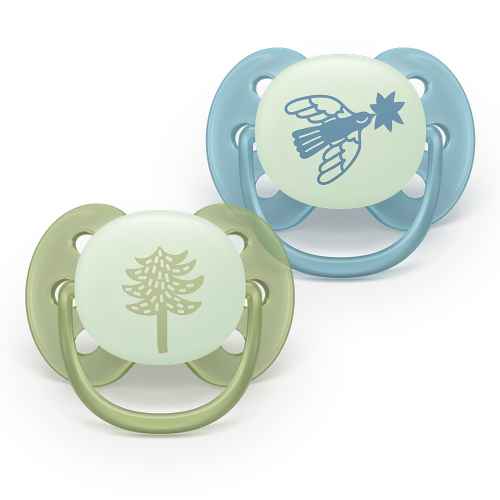 2 бр. залъгалки Philips Avent Ultra Soft NightTime 6-18м, пастелни момче