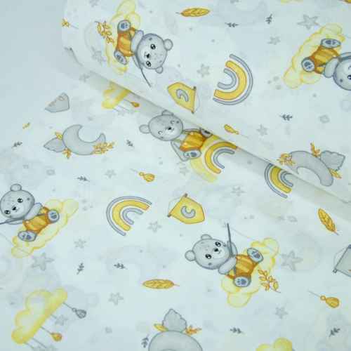 10бр. Детски спален комплект, Мечо в облаците, жълто