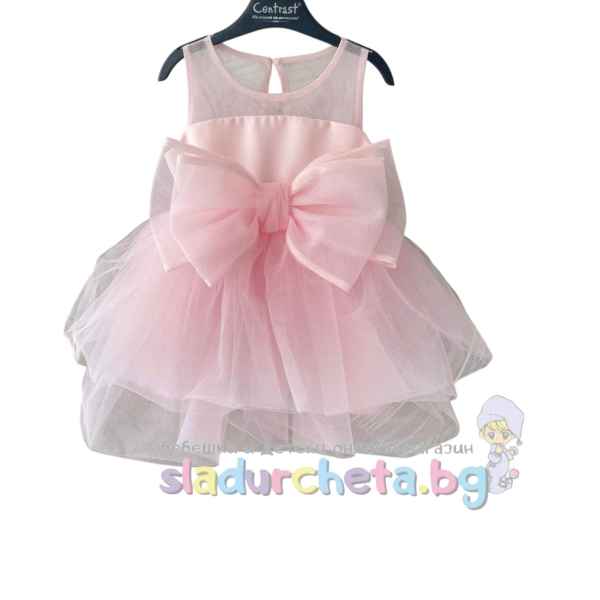 Детска рокля Контраст, розова с панделка-yEpEN.jpeg
