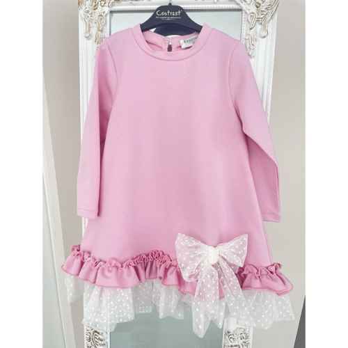 Детска рокля Контраст, Панделка с къдрички в розова