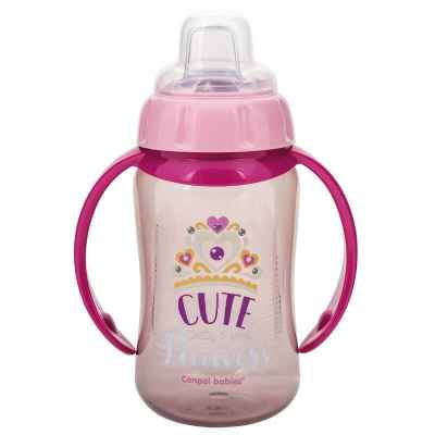 Преходно шише със силиконов накрайник и дръжки Canpol Future Daydreams 320 мл, розово