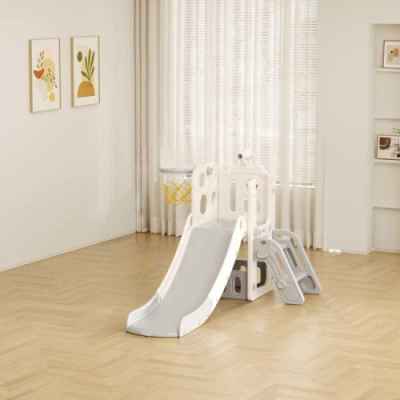 Детска пързалка с телескоп и баскетболен кош Feelkids, Сива