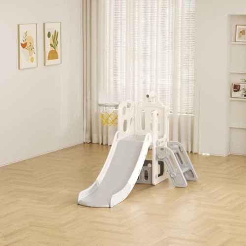 Детска пързалка с телескоп и баскетболен кош Feelkids, Сива