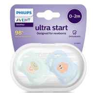 Комплект от 2 бр. ортодонтични залъгалки за новородени Philips AVENT Ultra Start 0-2м, в синьо и зелено със забавен декор, в кутия за стерилизиране-zgieI.jpeg